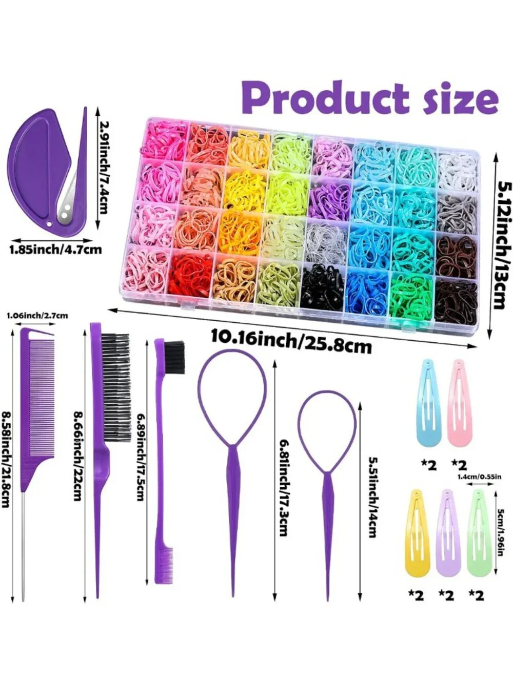 2000 Pcs Mini Hair Ties & 16 Styling Tools - 32 Color Elastic Bands for Kids
